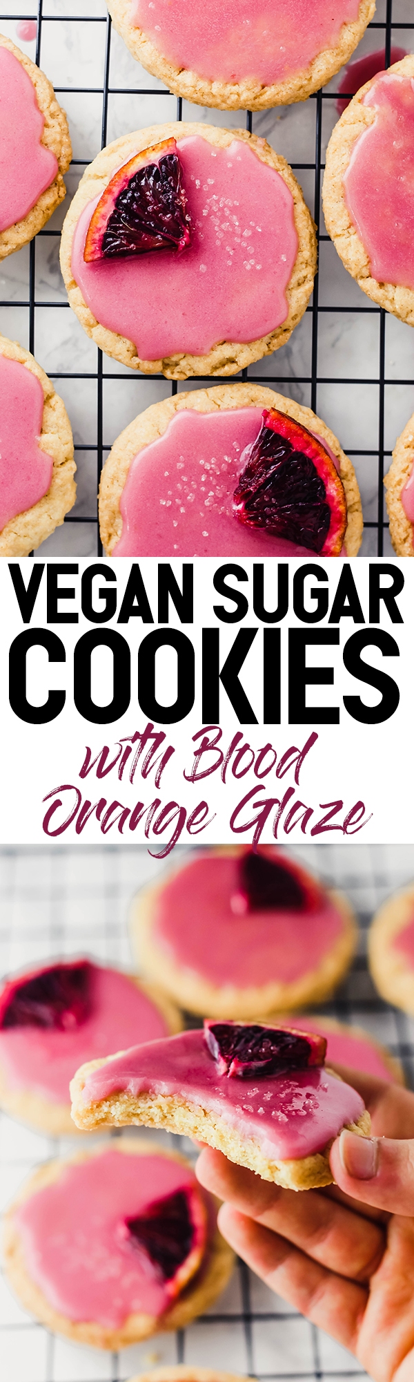 Enjoy these colorful Vegan Sugar Cookies with Blood Orange Glaze as a sweet springtime dessert! They’re soft on the inside, crispy on the outside and a bit healthier thanks to olive oil.