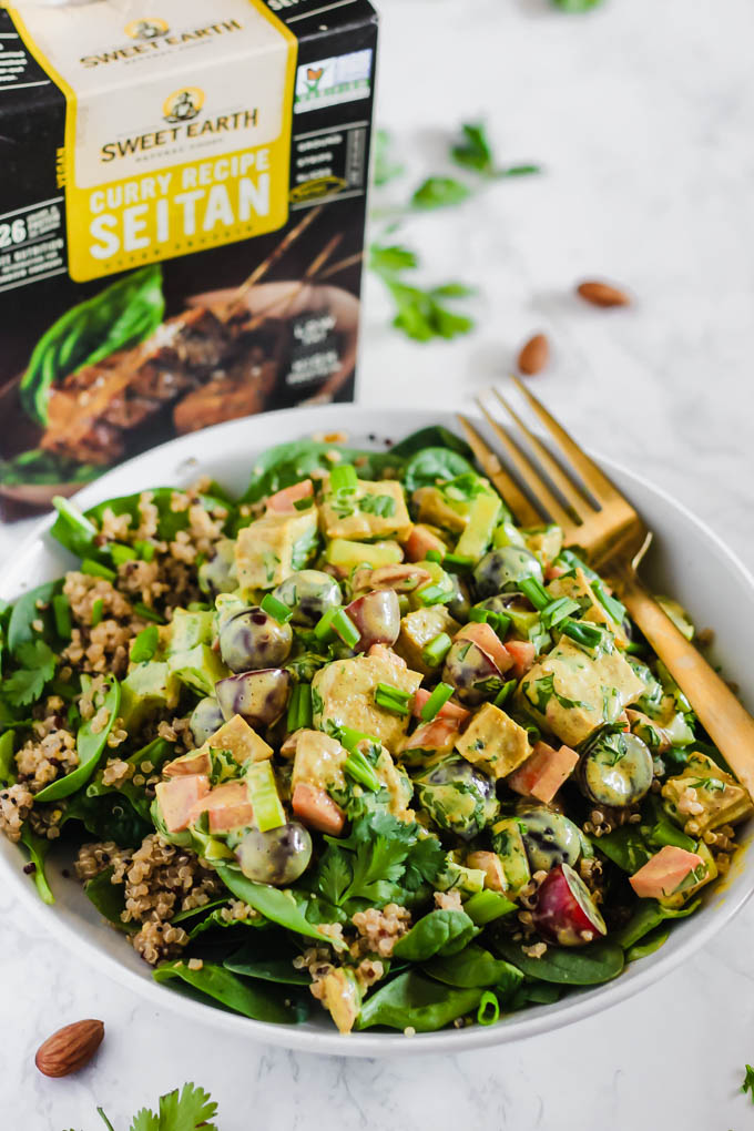 This creamy Curried Seitan Salad requires no cooking and is a refreshing meal to help you cool off this summer! It’s full of crunchy vegetables, protein-packed seitan and sweet grapes. (vegan)