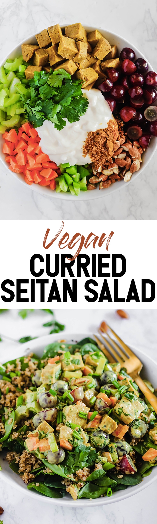 This creamy Curried Seitan Salad requires no cooking and is a refreshing meal to help you cool off this summer! It’s full of crunchy vegetables, protein-packed seitan and sweet grapes. (vegan)