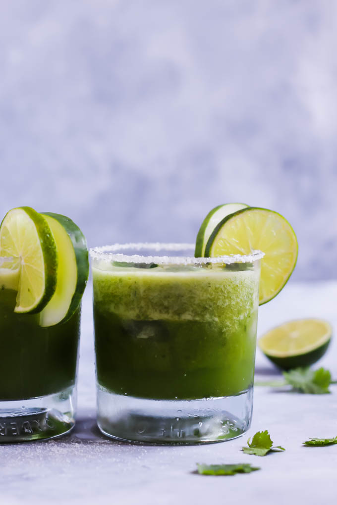 These Cilantro Cucumber Margaritas are a cool, refreshing twist on this classic cocktail! The cucumber is blended in for ultimate flavor. These pair perfectly with chips & salsa!