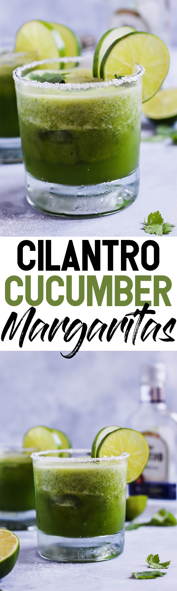 These Cilantro Cucumber Margaritas are a cool, refreshing twist on this classic cocktail! The cucumber is blended in for ultimate flavor. These pair perfectly with chips & salsa!