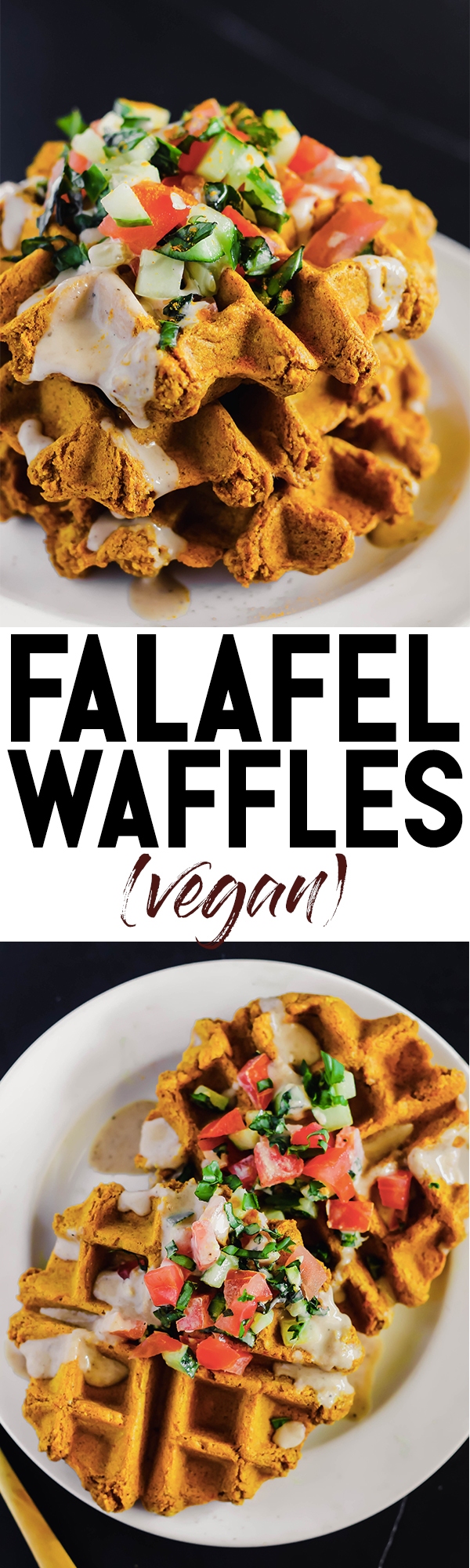 These Vegan Falafel Waffles are studded with traditional Middle Eastern spices and incredibly fluffy thanks to a secret ingredient! Drizzle on tahini sauce and enjoy for a wholesome breakfast, lunch or dinner.