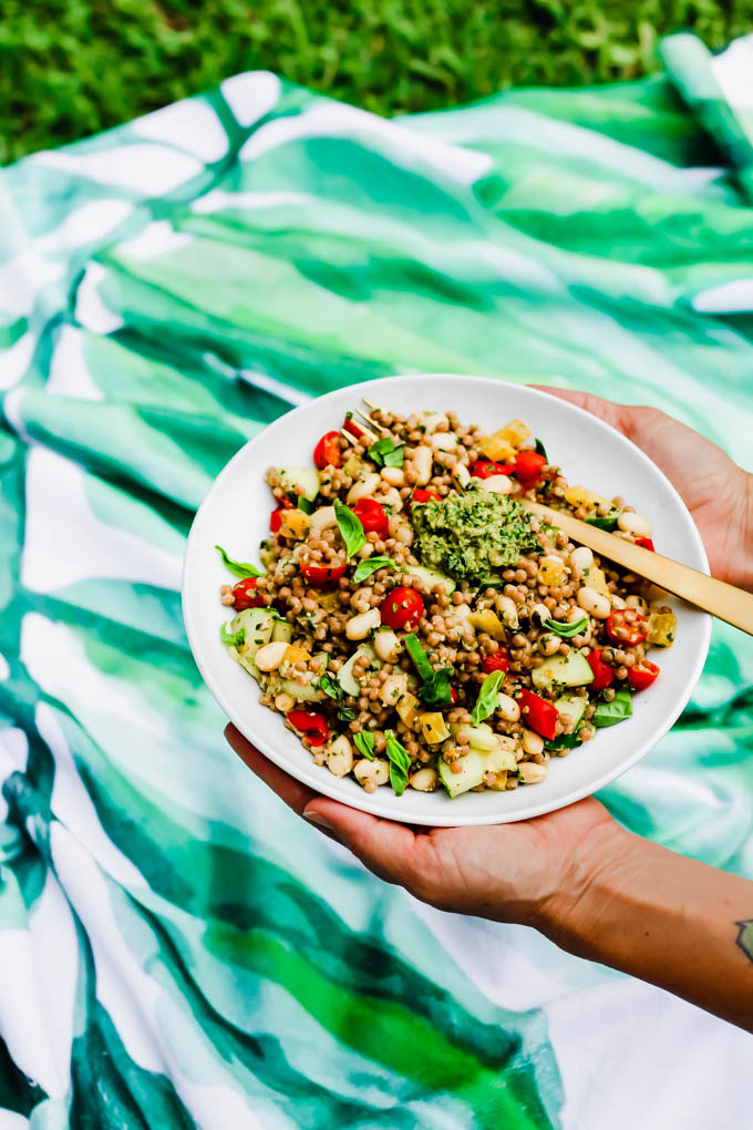 Whip up this colorful Pesto Couscous Salad for an easy lunch or dinner packed with fresh vegetables, whole grains and beans. It’s done in under 30 minutes! (vegan)