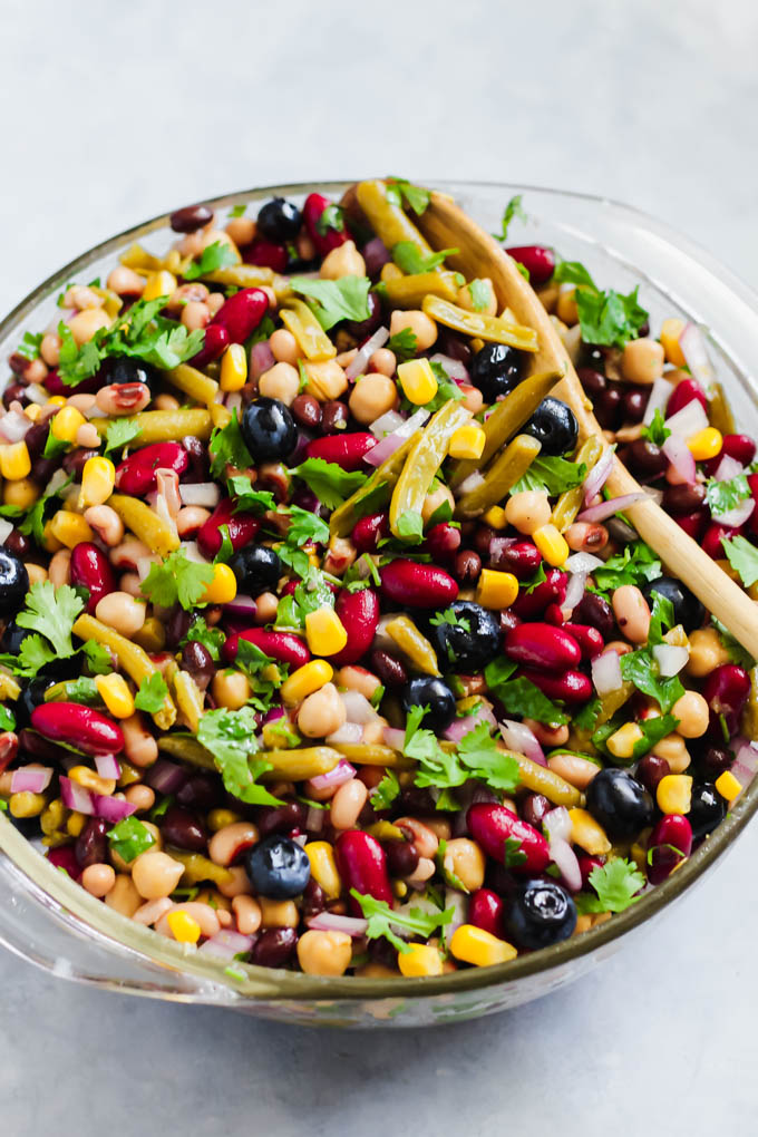 This Blueberry Five Bean Salad makes a light, healthy lunch or crowd-pleasing appetizer when served with chips! It’s full of fiber, plant-based protein and has a flavorful antioxidant-infused berry dressing.