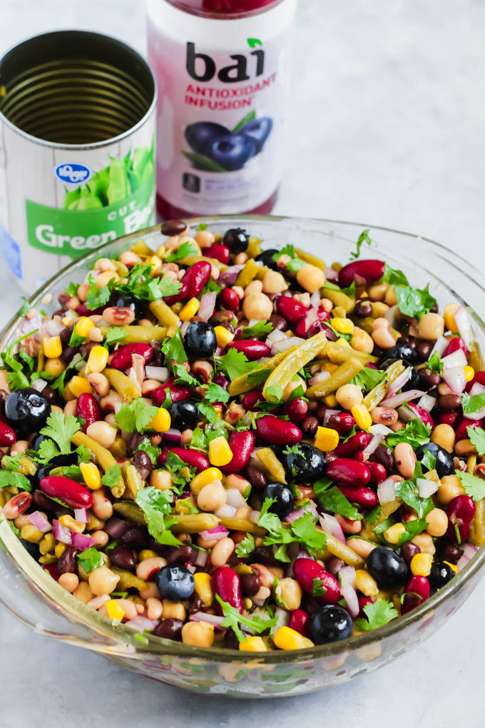 This Blueberry Five Bean Salad makes a light, healthy lunch or crowd-pleasing appetizer when served with chips! It’s full of fiber, plant-based protein and has a flavorful antioxidant-infused berry dressing.