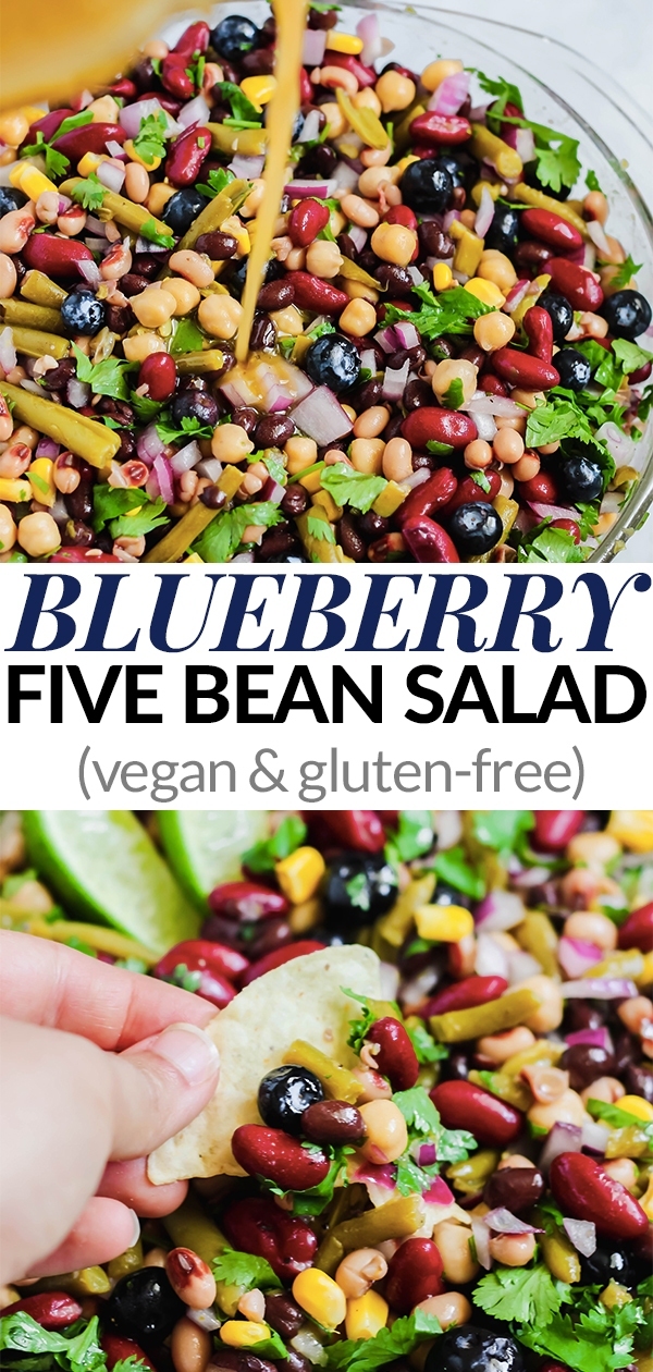 This Blueberry Five Bean Salad makes a light, healthy lunch or crowd-pleasing appetizer when served with chips! It’s full of fiber, plant-based protein and has a flavorful antioxidant-infused berry dressing.