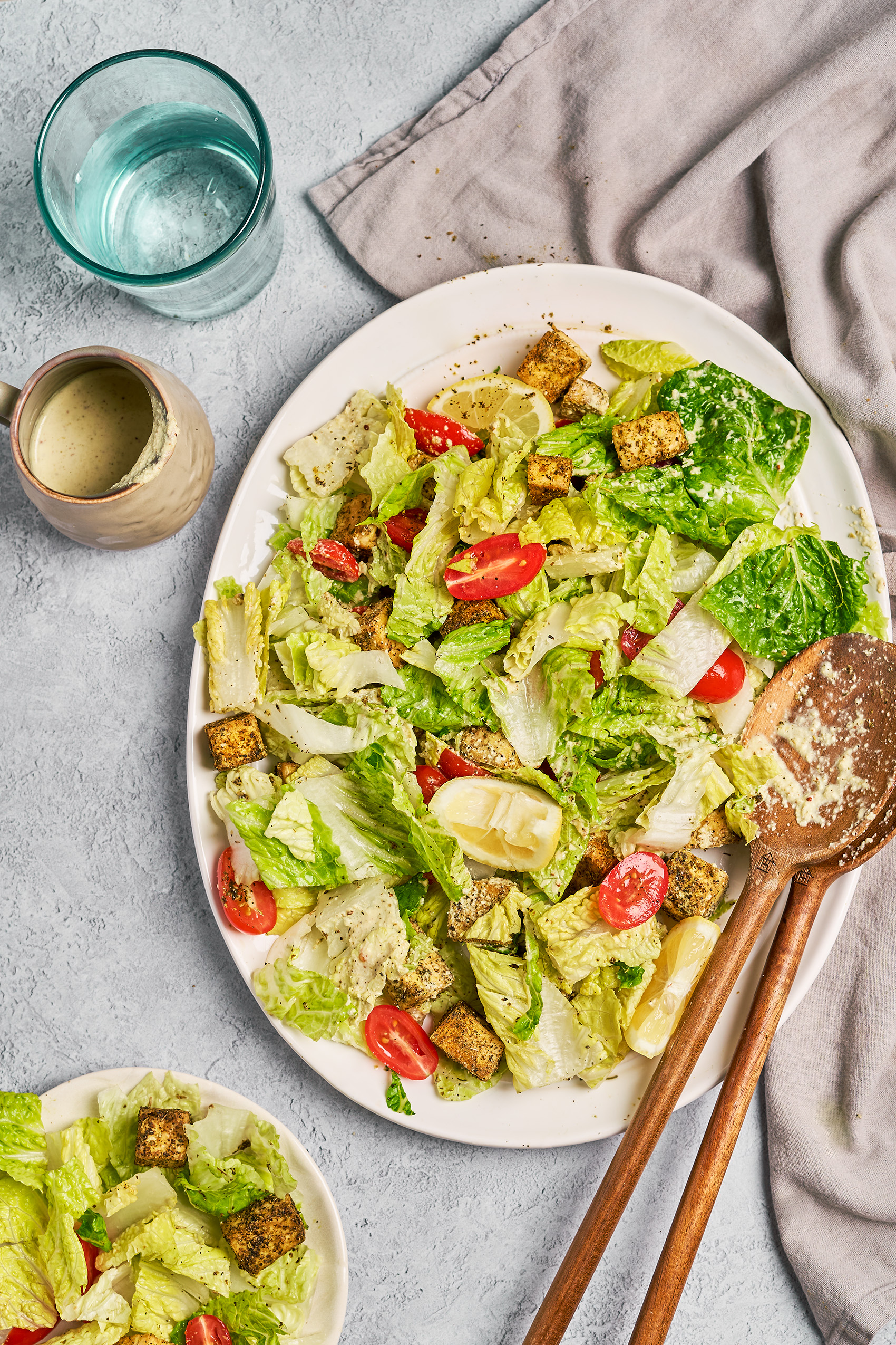 a plate of vegan caesar salad