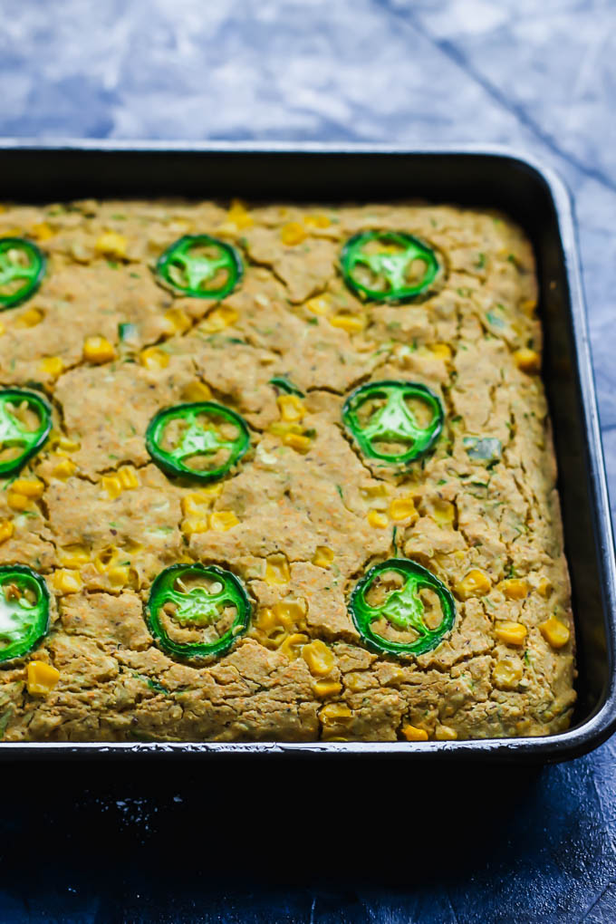 a pan of jalapeno cornbread