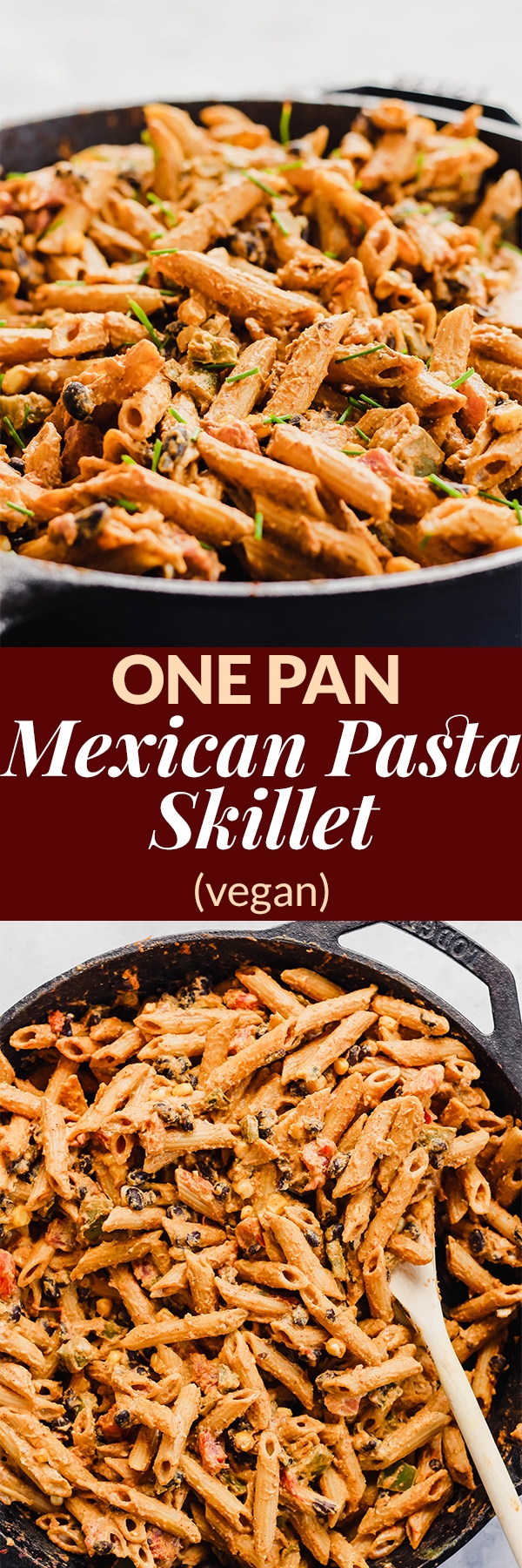 Dinner is served in 30 minutes with this One Pan Mexican Pasta Skillet with a dairy-free chipotle yogurt sauce! It’s insanely satisfying thanks to 16 grams of plant protein per serving. (vegan)