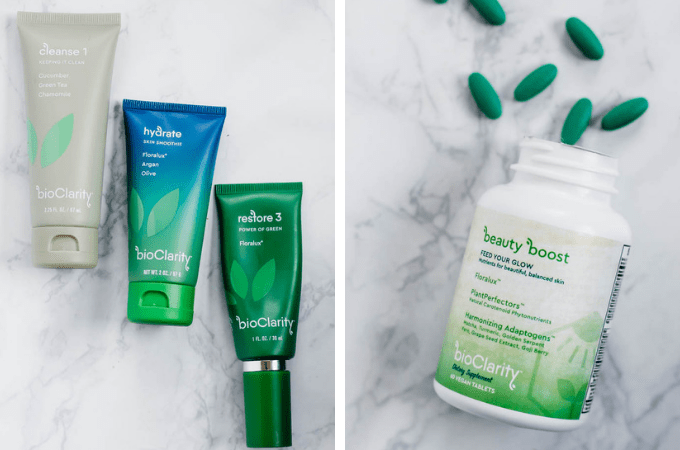 a collection of plant-based skincare produce from BioClarity