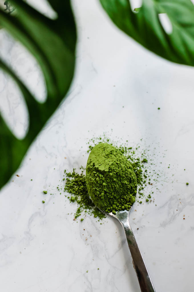 a spoonful of matcha powder