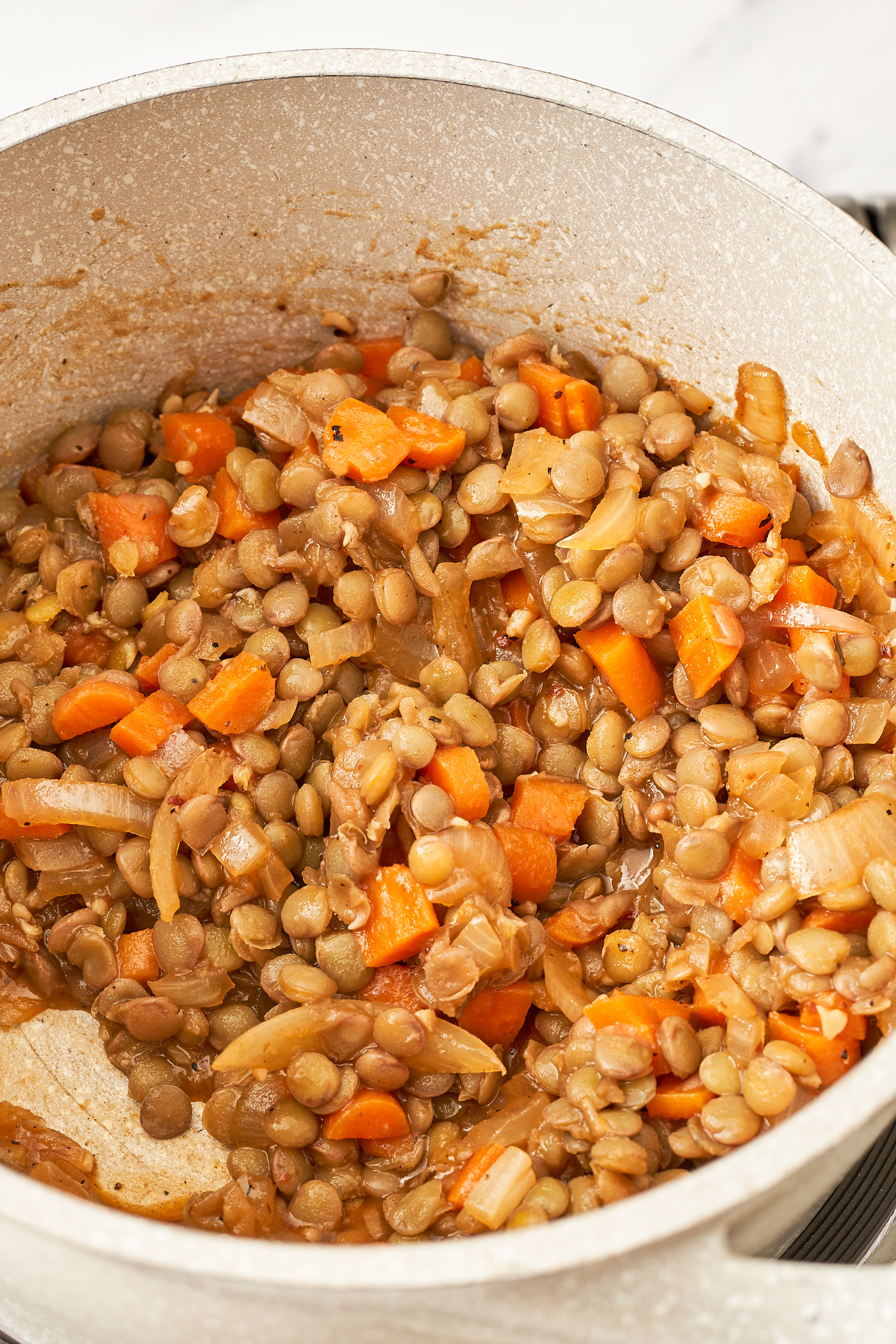 a cooked pot of barbecue lentils