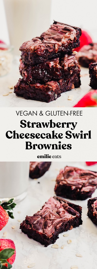 Treat yourself and your loved ones to these fudgy Strawberry Cheesecake Swirl Vegan Brownies! Each bite is full of rich chocolate and sweet strawberry flavor. (gluten-free)