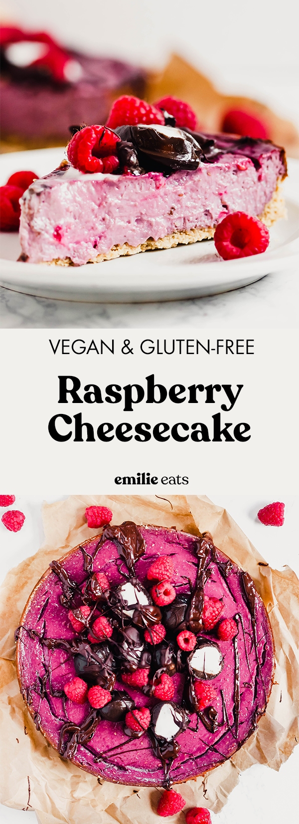This Vegan Raspberry Cheesecake is a decadent dessert to share with the ones you love! It features a creamy, fruity filling made with a secret ingredient. (gluten-free)