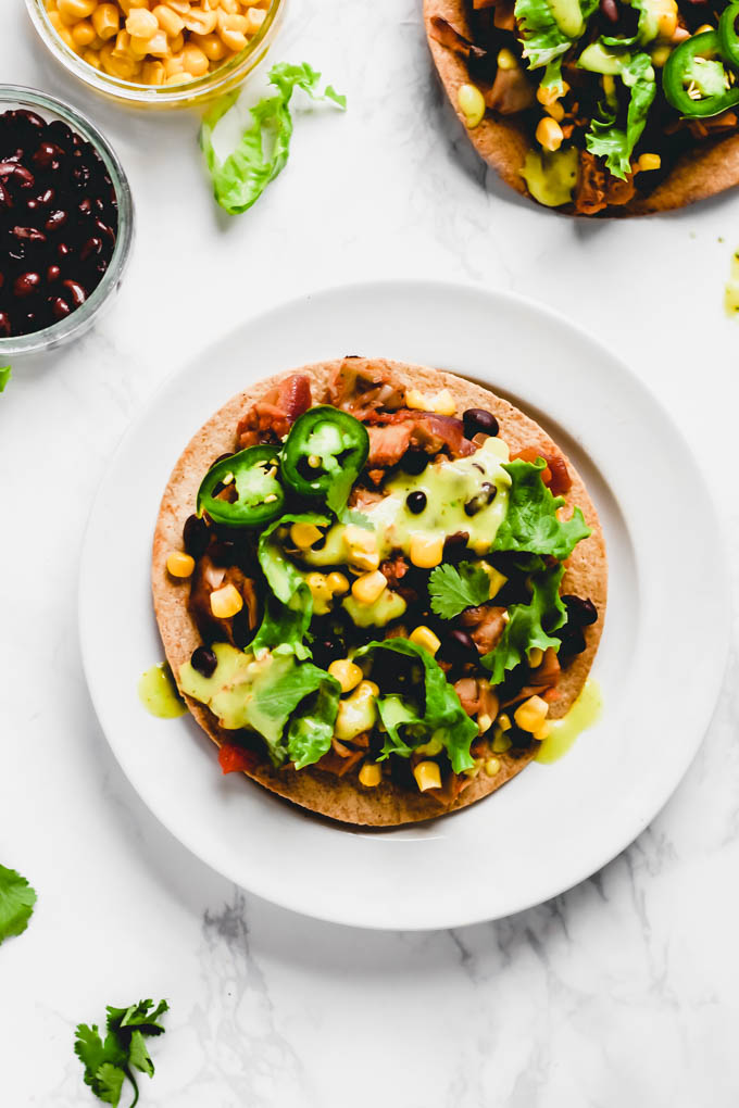 jackfruit tostadas with toppings