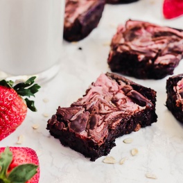 a batch of strawberry cheesecake swirled brownies