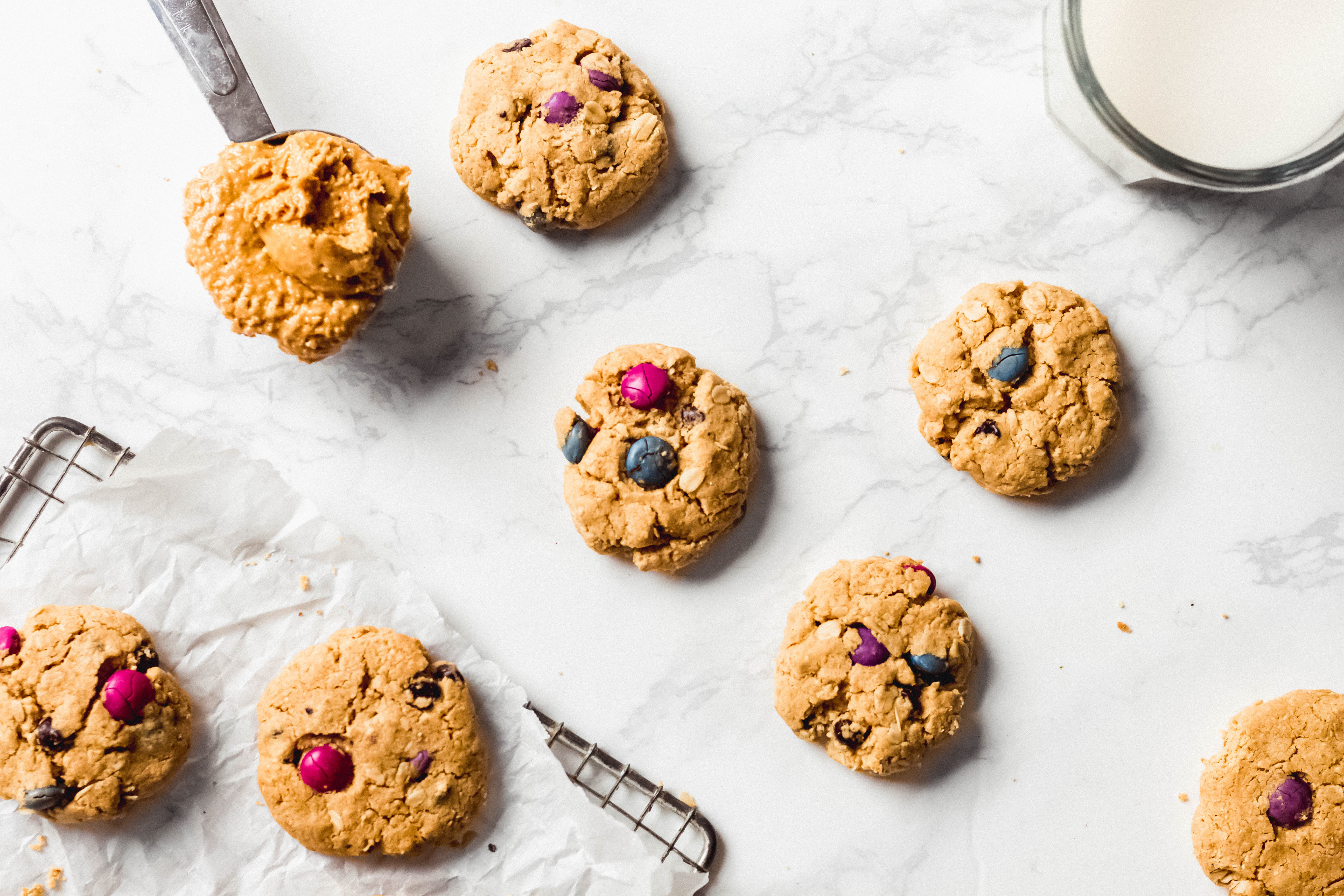 a batch of vegan monster cookies