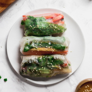 a plate of three tofu spring rolls