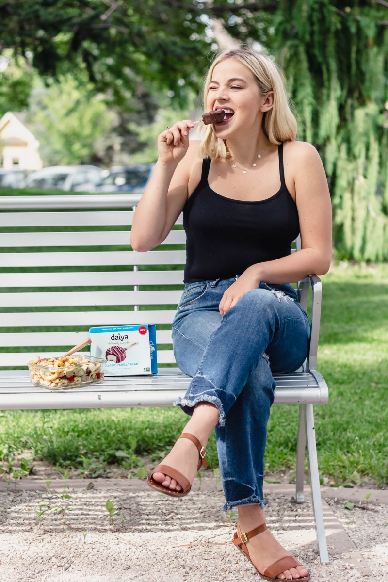 Eating Daiya Ice Cream on Park Bench