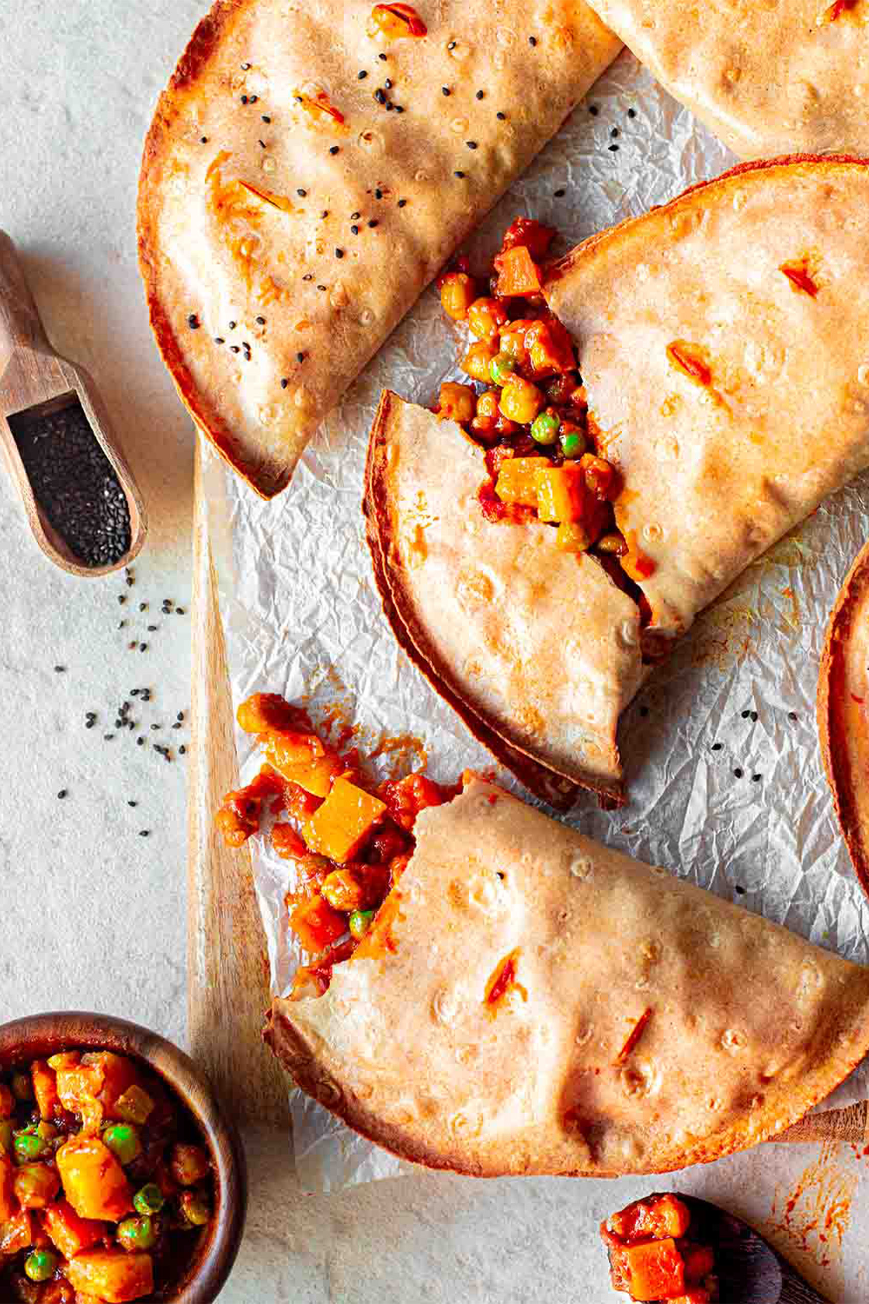 a tray of vegan chickpea handpies