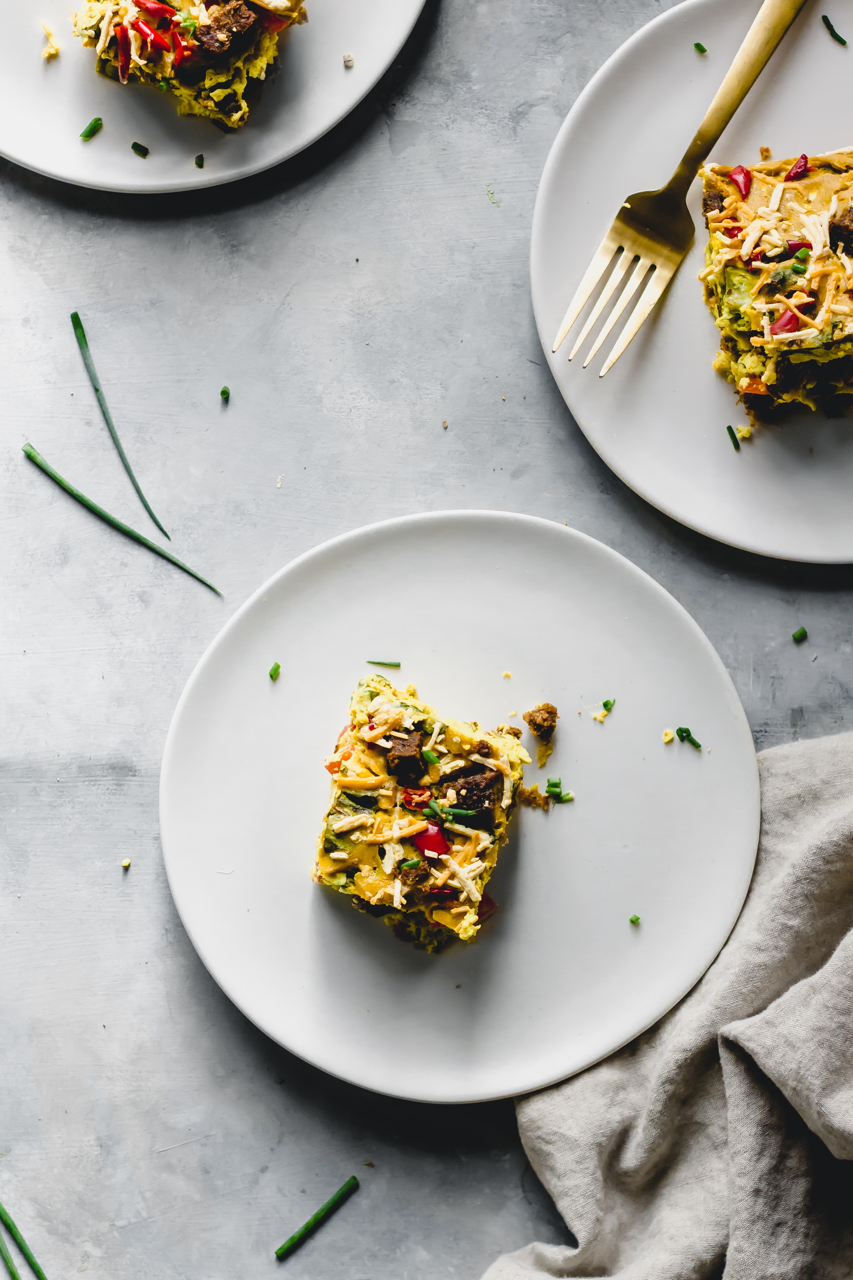 two plates of vegan egg casserole