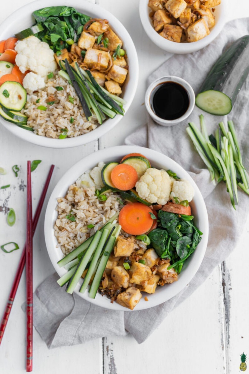 two bowls of lemongrass tofu dinners 