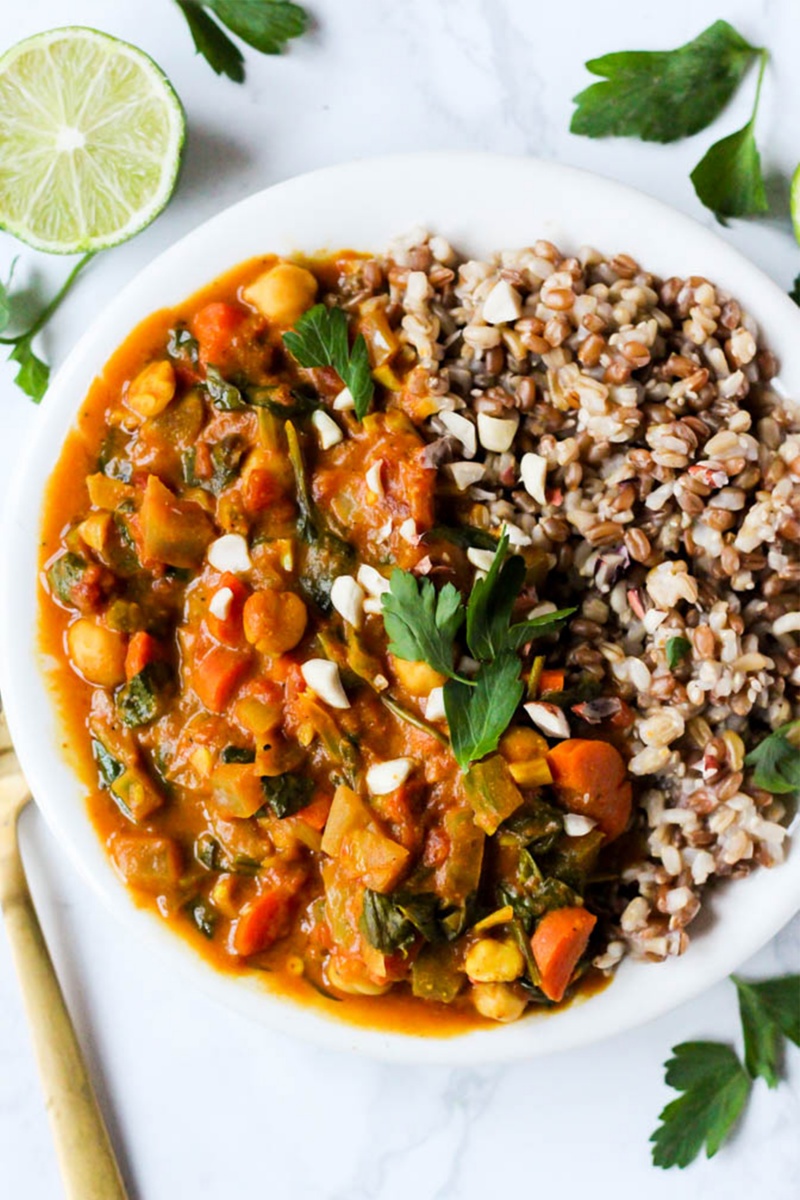 white bowl with chickpea stew