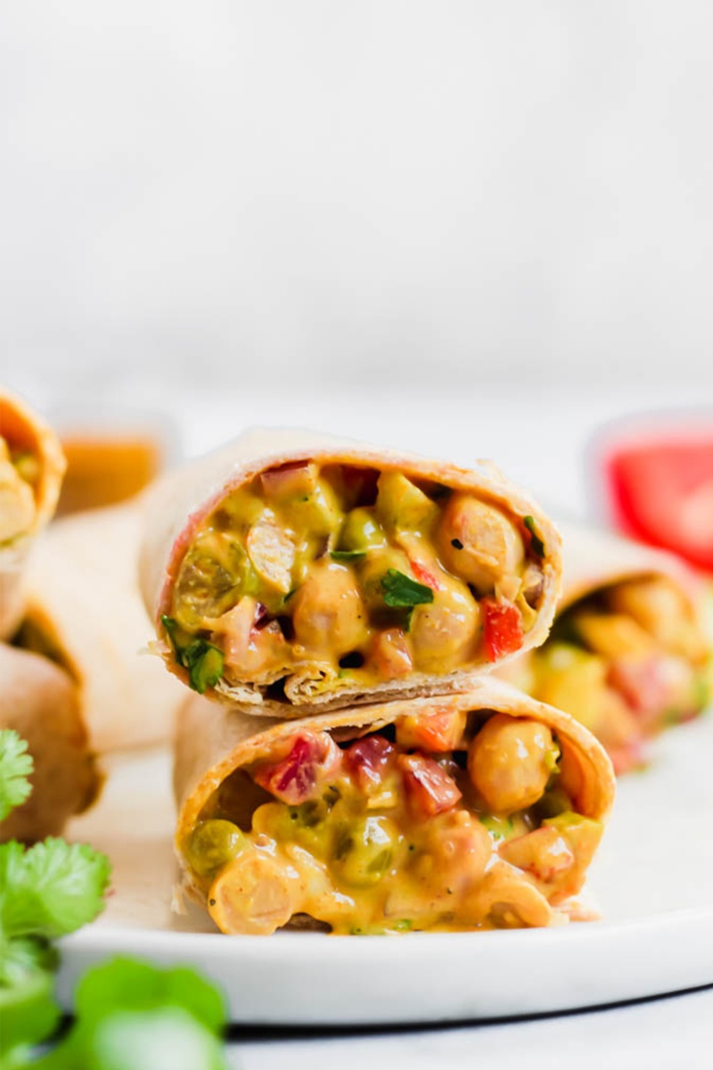 2 curried chickpea wraps stacked 