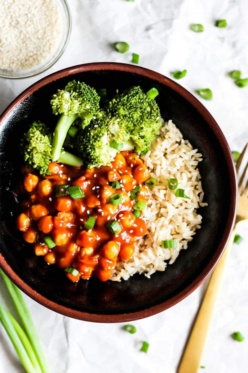 vegan pantry meal of sweet and sour chickpeas