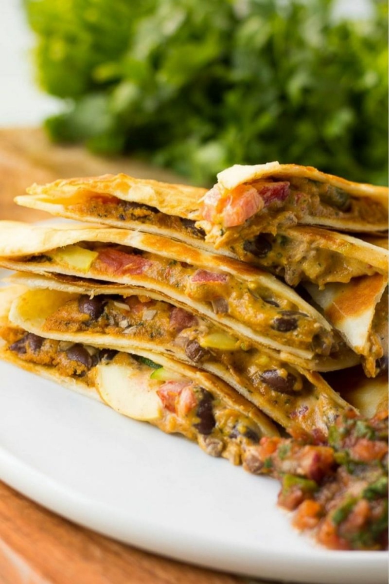 stack of vegan quesadillas