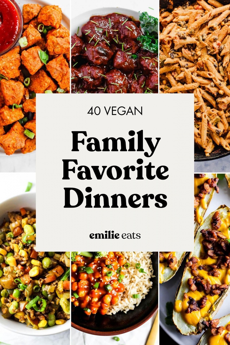 collage image of vegan family dinner recipes
