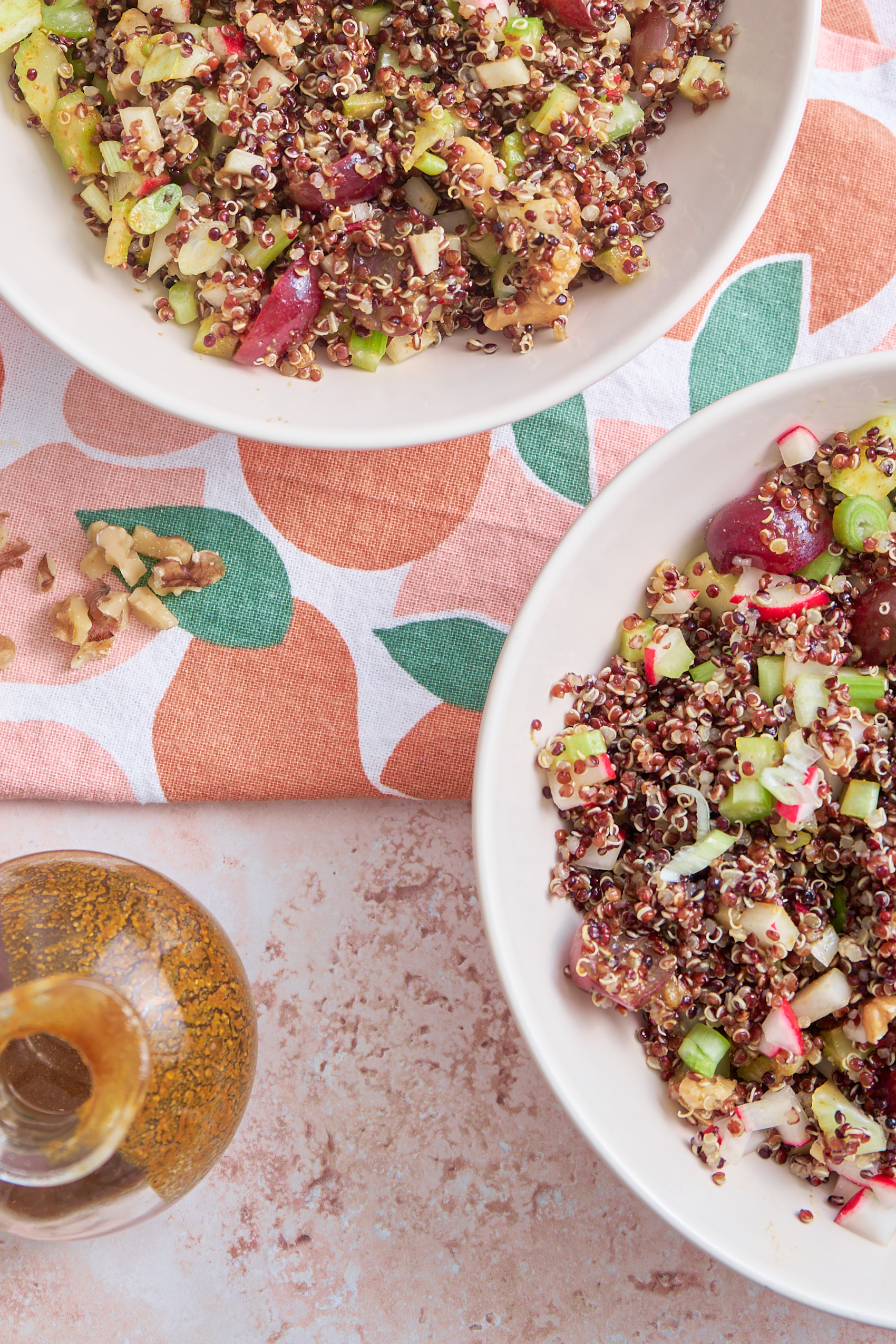 two bowls of prepared curry quinoa salad