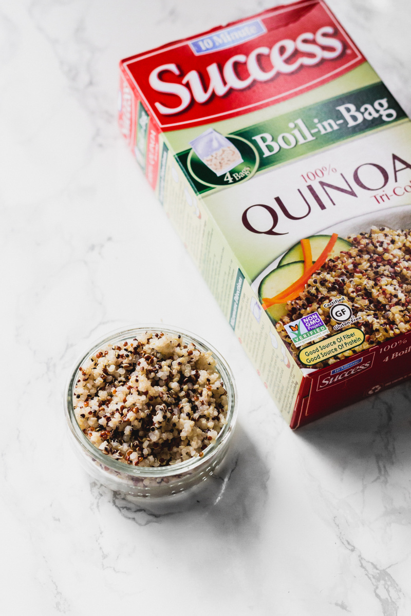 a close up of a box of Success brand quinoa