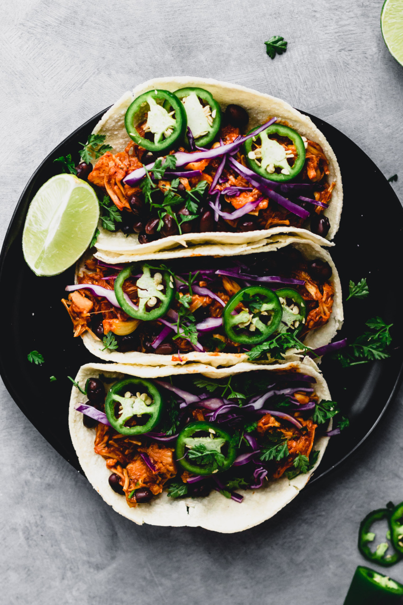 a plate of barbecue jackfruit tacos