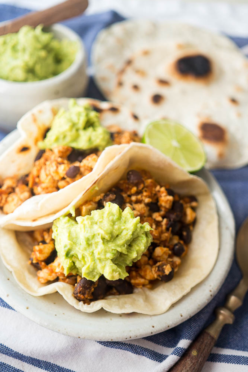 vegan tacos served with guacamole