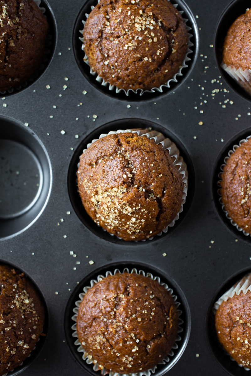 A muffin tray holds 8 gingerbread muffins