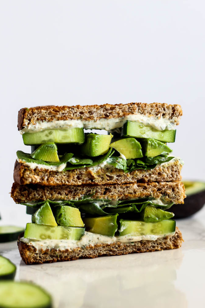 cucumber, avocado and tofu cream cheese sandwiches