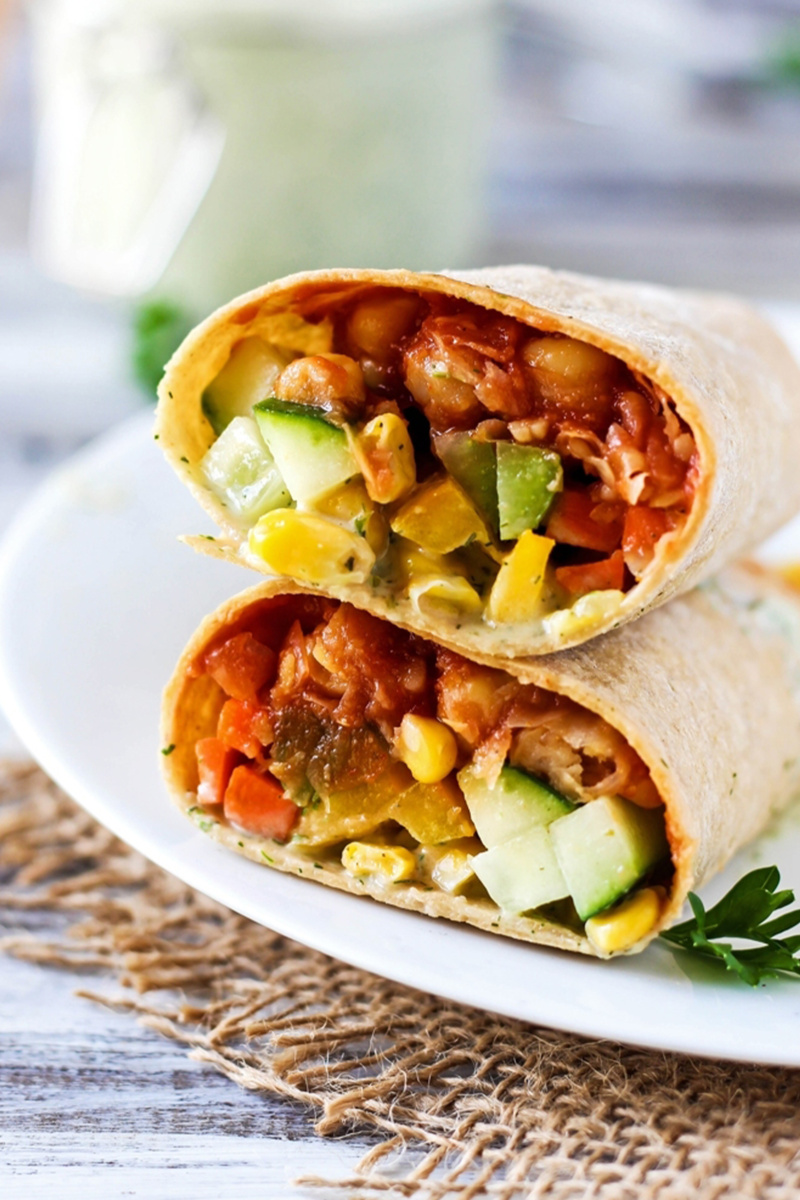 a bbq chickpea wrap with veggies