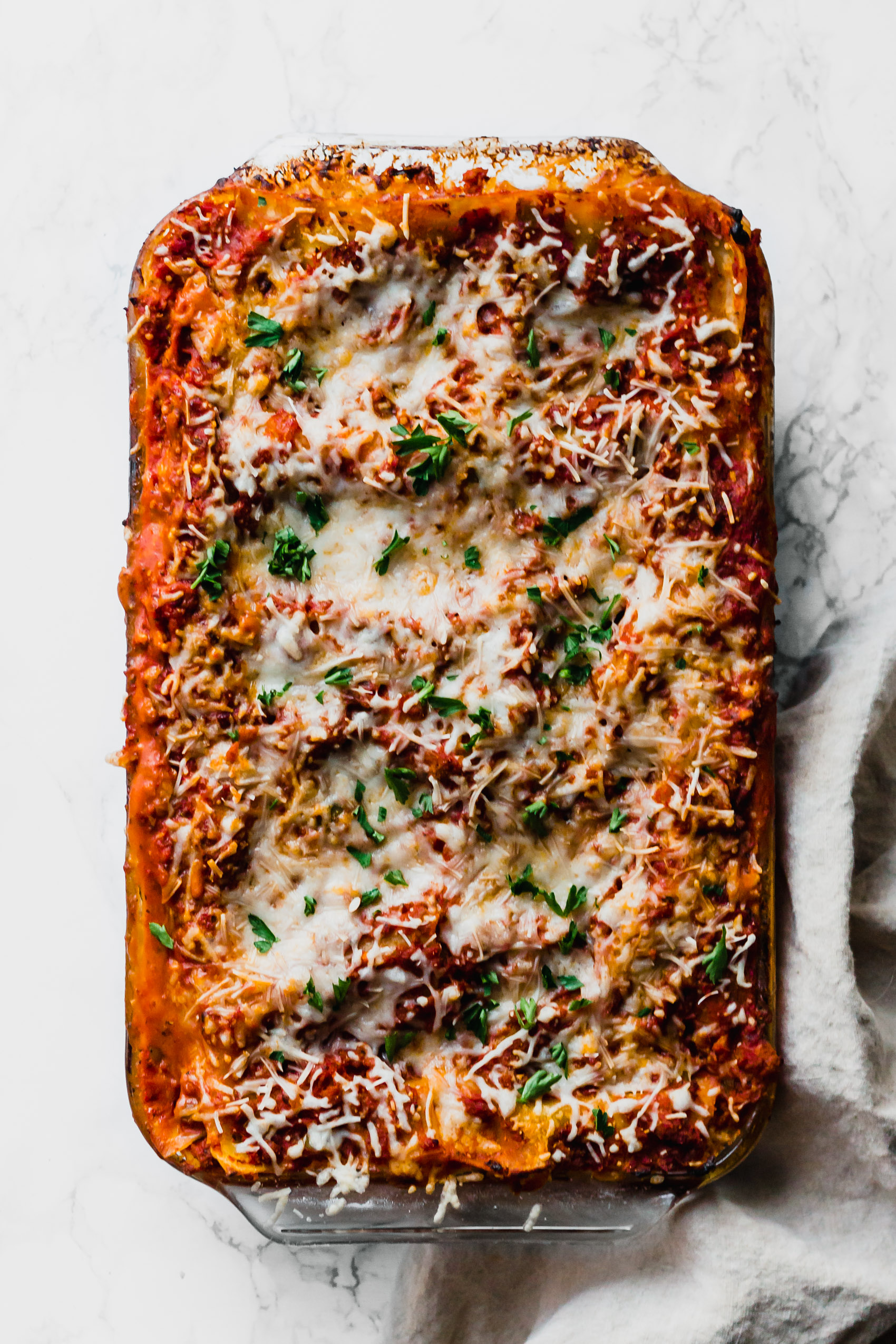 a large casserole dish of plant based lasagna