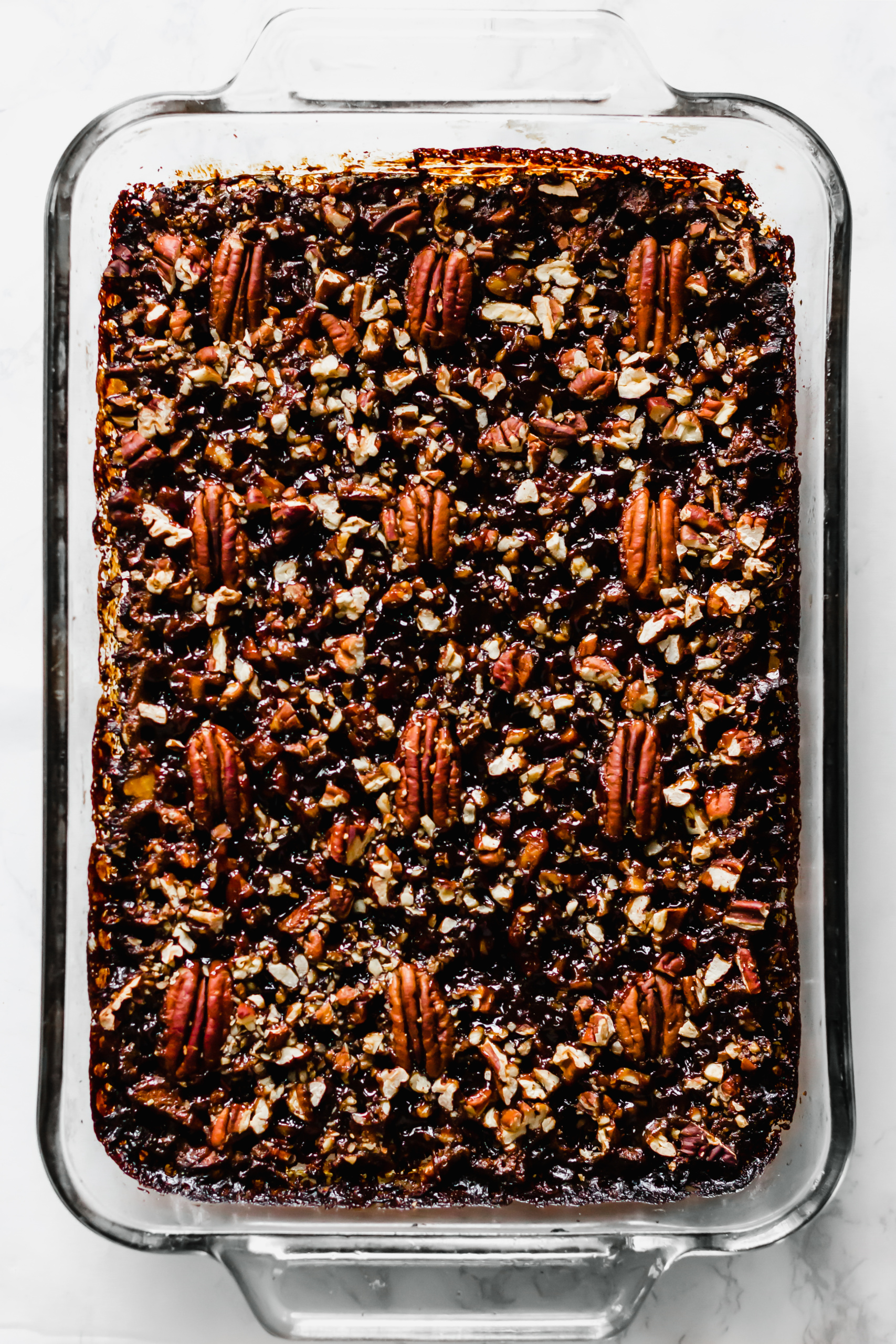 a pan of pecan pie bars