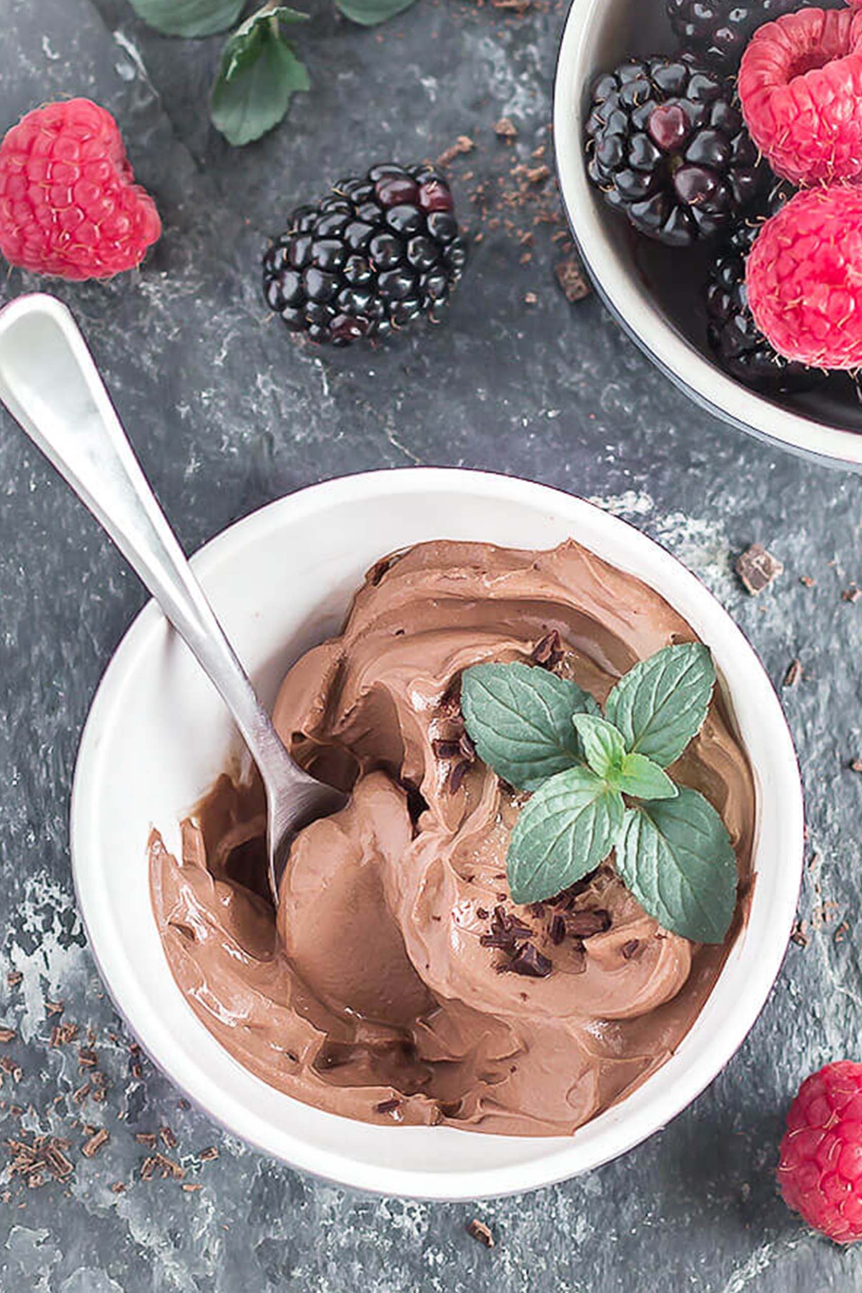 a bowl of vegan chocolate mousse