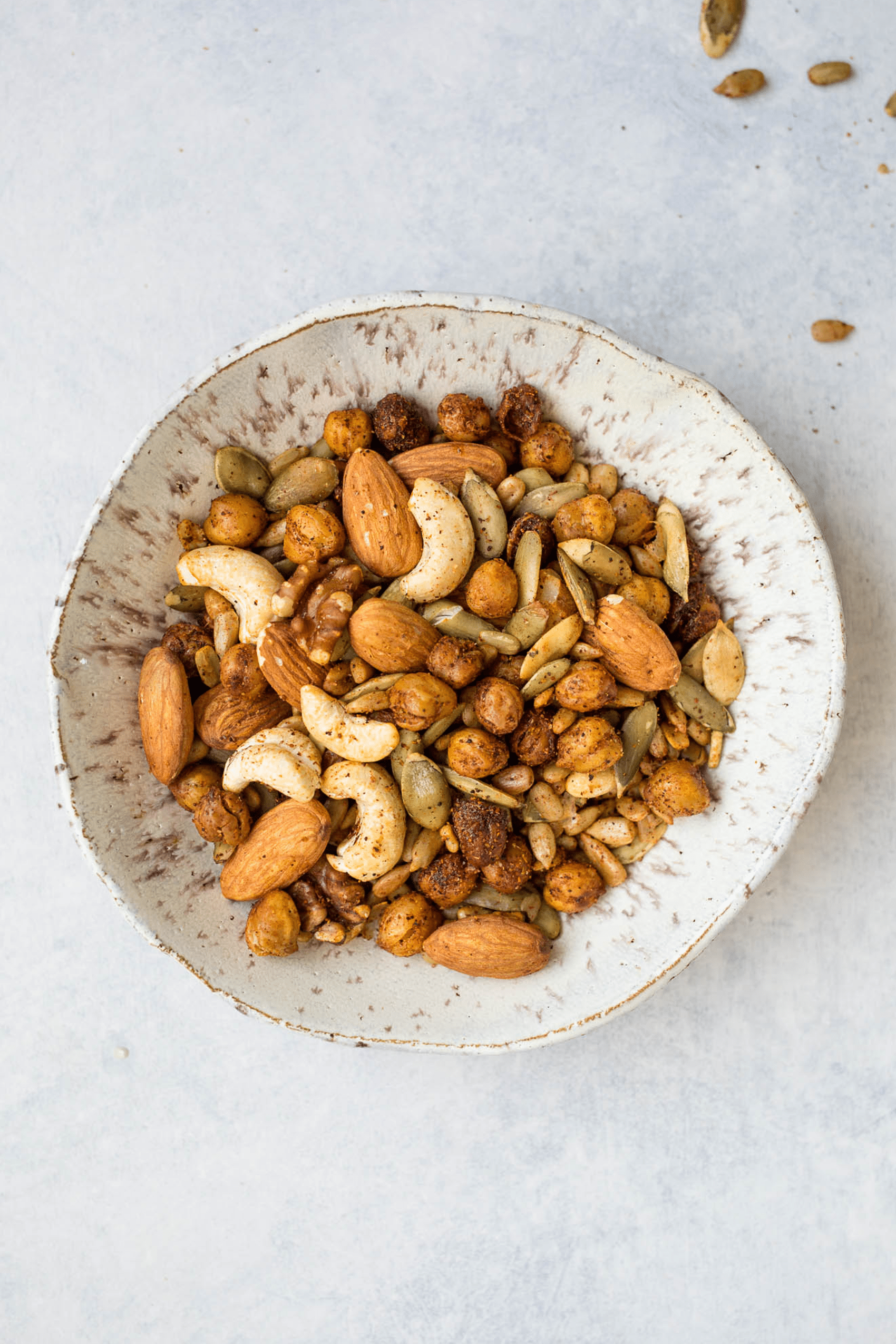 a tray of savory chickpea trail mix