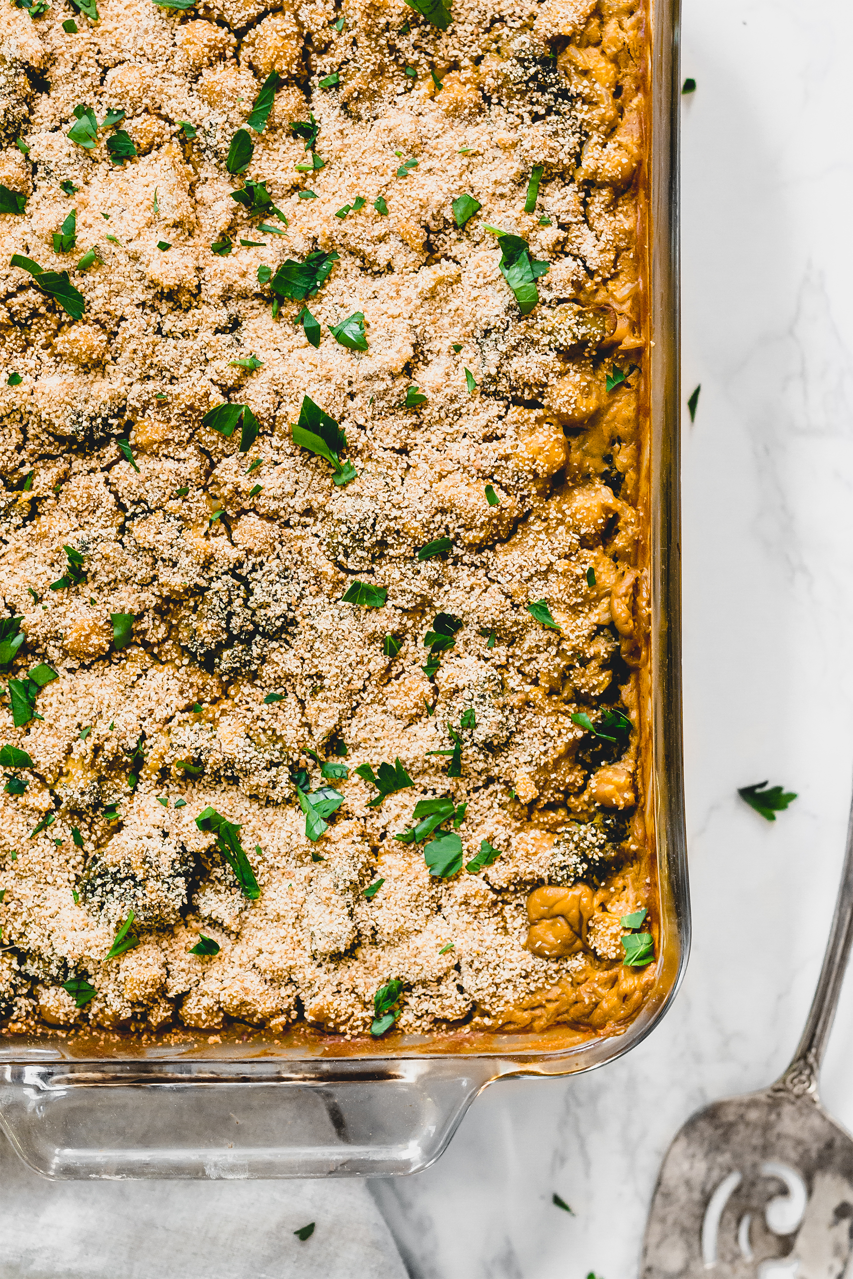 a chickpea broccoli rice casserole