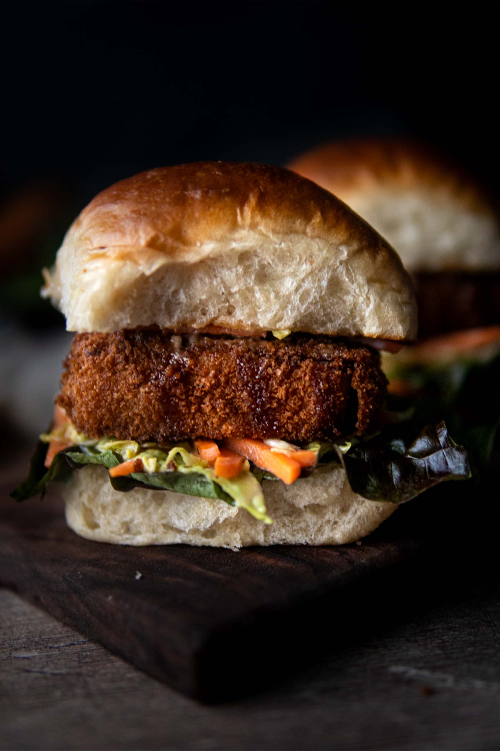 a vegan chicken katsu slider