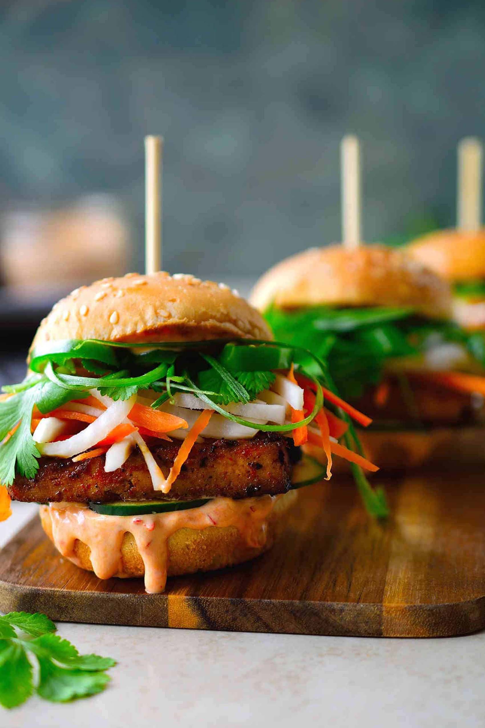 a batch of vegan tofu banh mi sliders