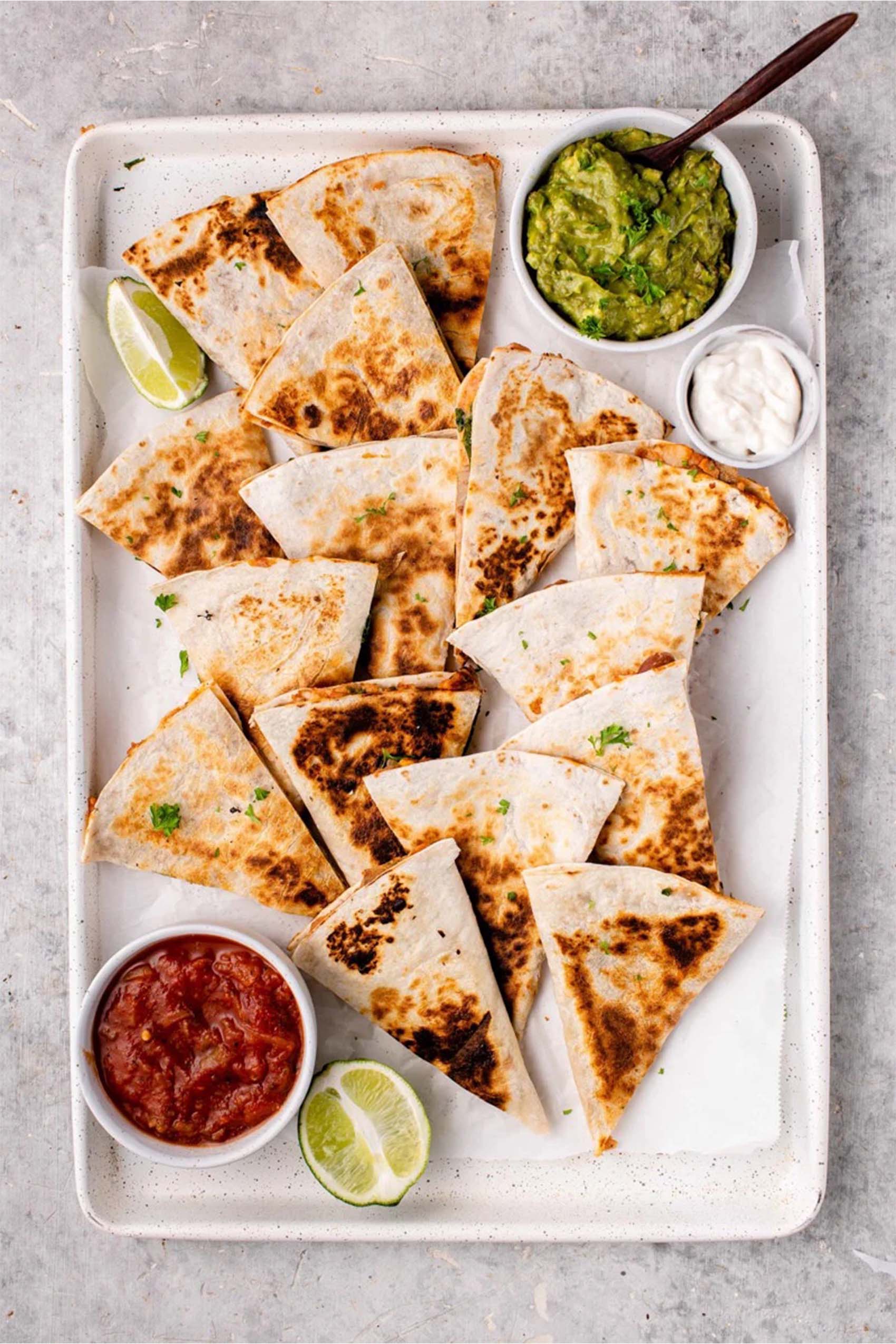 a plate of vegan quesadillas