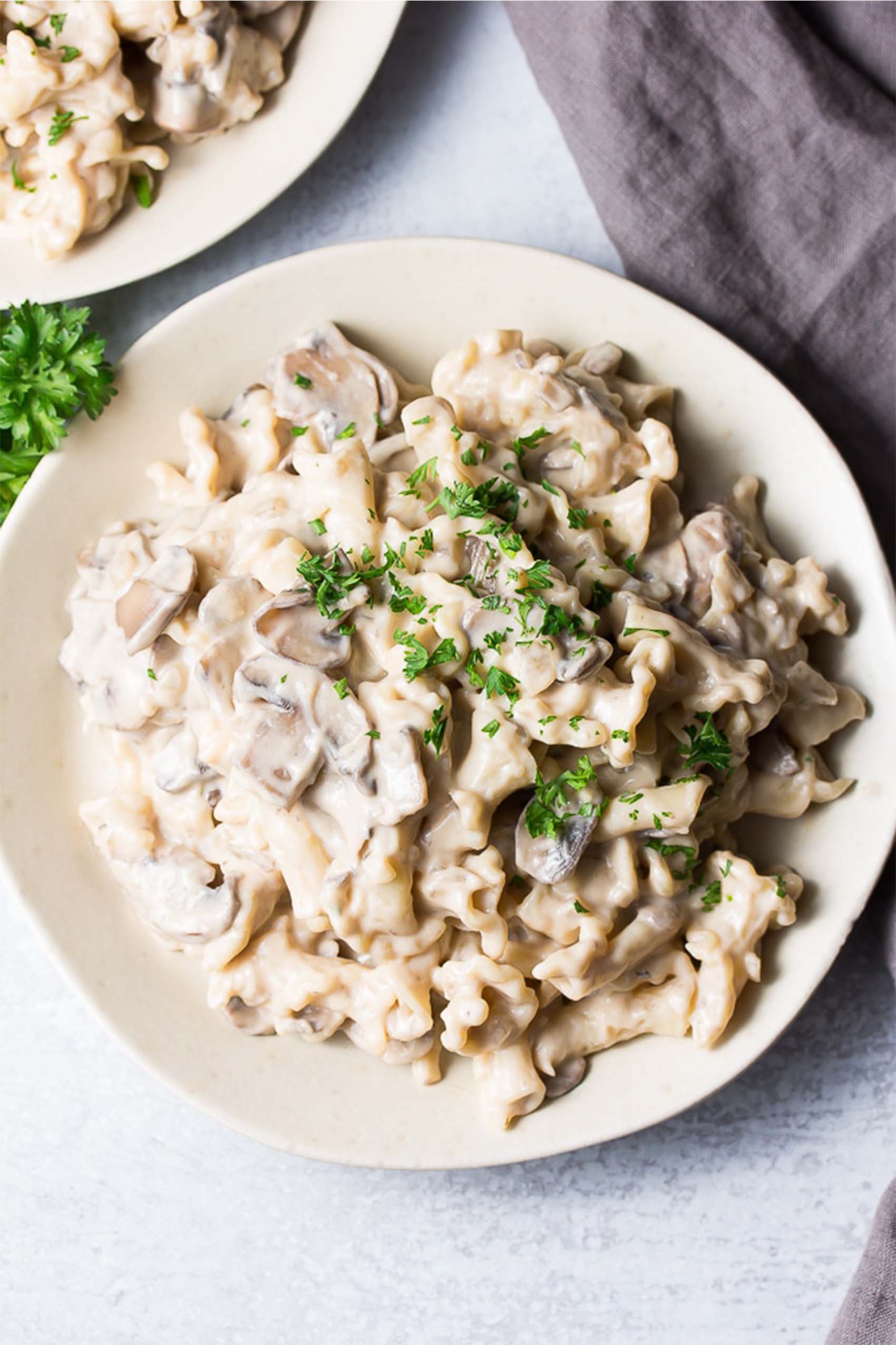 a plate of creamy vegan pasta