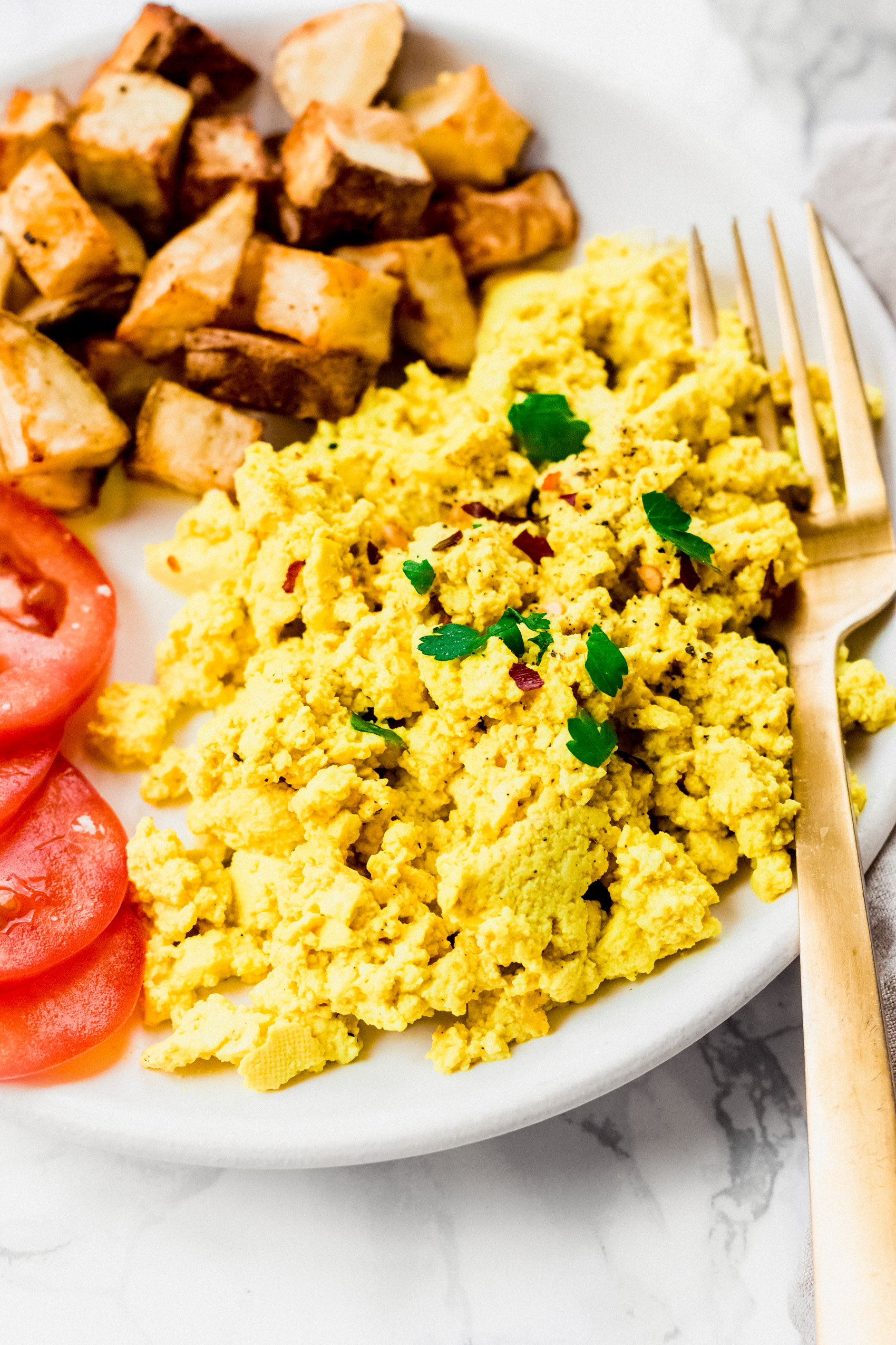 a close up of a serving of tofu scramble