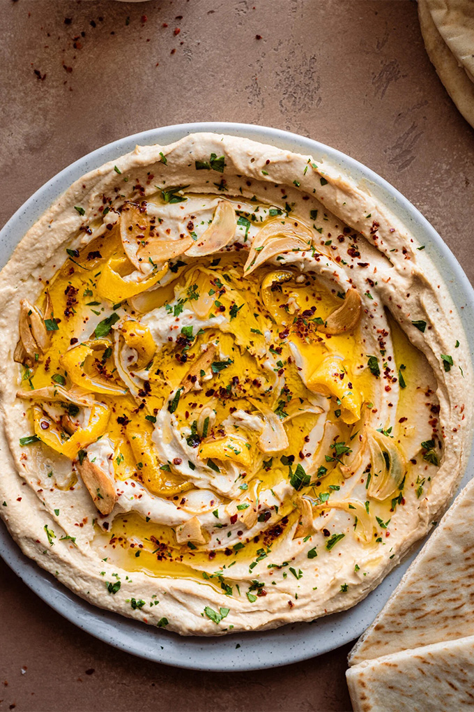 a bowl of homemade hummus