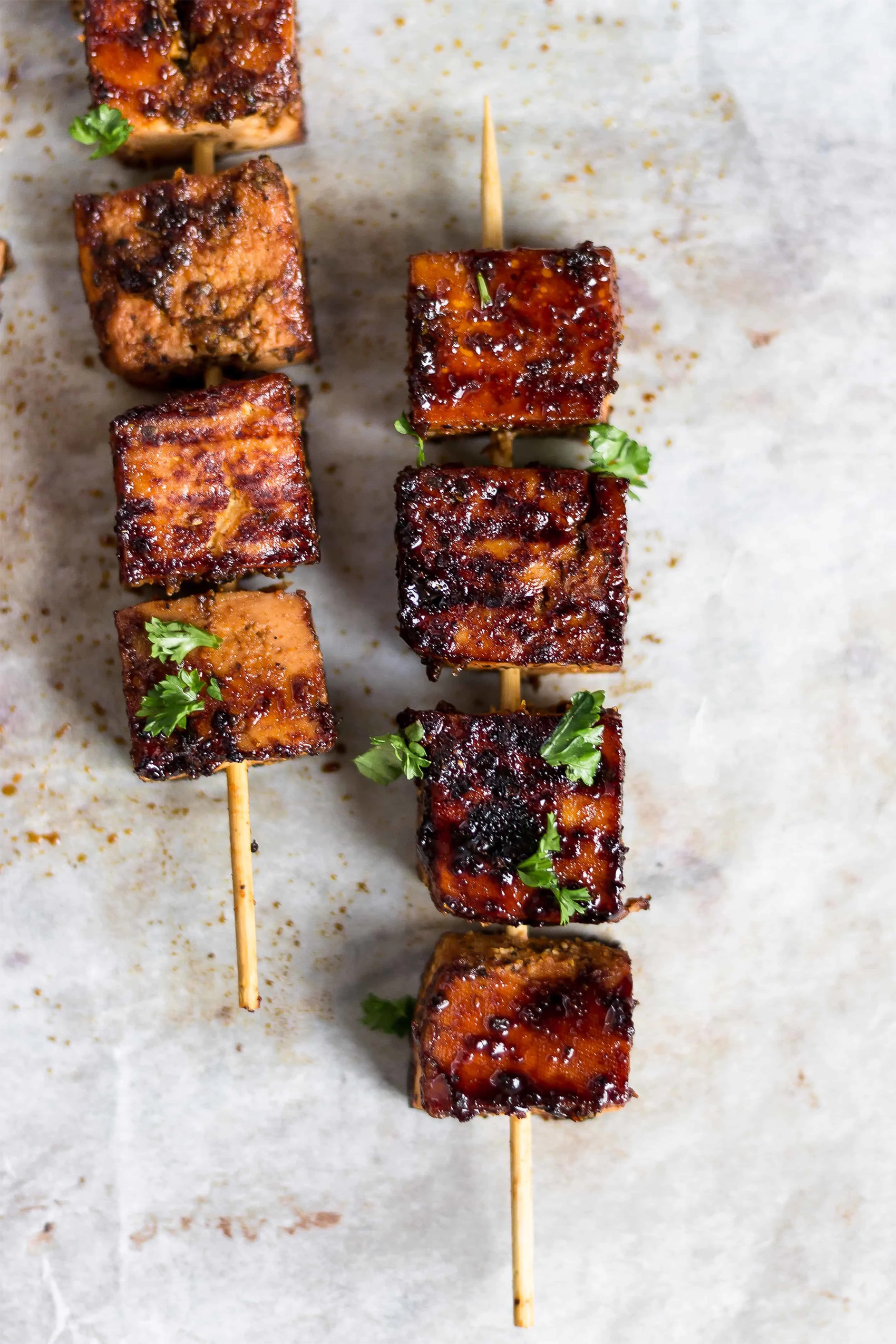 two grilled tofu skewers